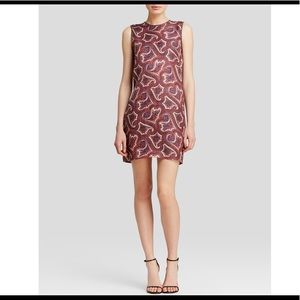 Theory leather-trimmed silk mini dress